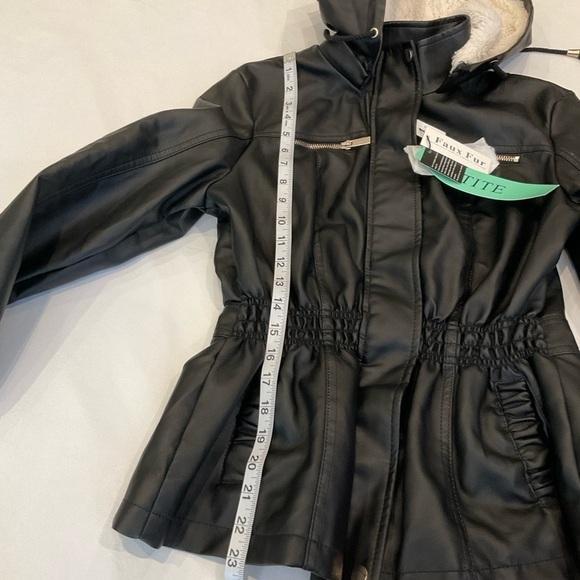 NWT Cavalini Faux Leather with Hood Jacket Black Size PM - Picture 12 of 15